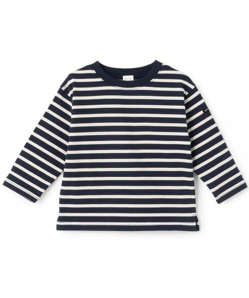 petit main / プティマイン Tシャツ | 【防汚加工】ボーダー長袖Tシャツ（紺）