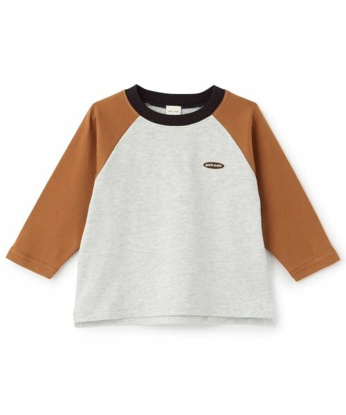 petit main / プティマイン Tシャツ | 【予約商品】【防汚加工】配色ラグラン長袖Tシャツ(シロ杢)