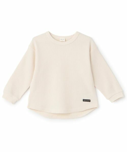 petit main / プティマイン Tシャツ | 【防汚加工】ワッフル長袖Tシャツ(オフ ホワイト)