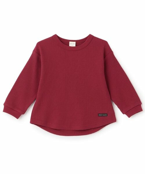 petit main / プティマイン Tシャツ | 【防汚加工】ワッフル長袖Tシャツ(赤)