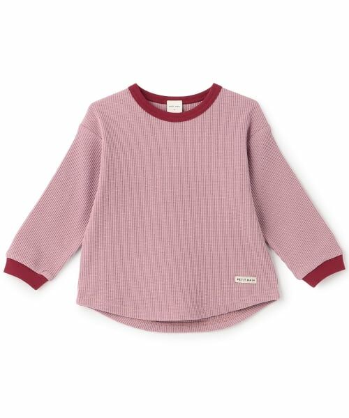 petit main / プティマイン Tシャツ | 【防汚加工】ワッフル長袖Tシャツ(ライト ピンク)
