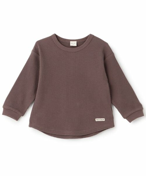 petit main / プティマイン Tシャツ | 【防汚加工】ワッフル長袖Tシャツ(モカ茶)
