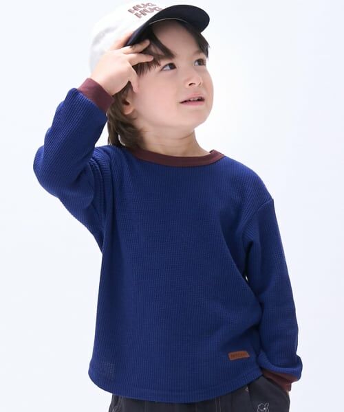 petit main / プティマイン Tシャツ | 【防汚加工】ワッフル長袖Tシャツ(ロイヤル ブルー)