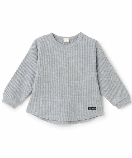 petit main / プティマイン Tシャツ | 【防汚加工】ワッフル長袖Tシャツ(シロ杢)