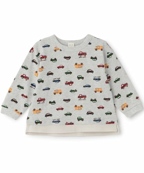 petit main / プティマイン Tシャツ | 総柄長袖Tシャツ(シロ杢)