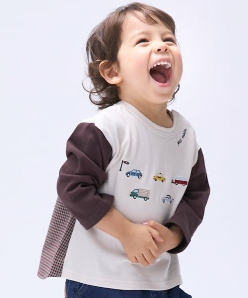 petit main / プティマイン Tシャツ | 【予約商品】働くクルマ刺しゅう長袖Tシャツ（ベージュ）