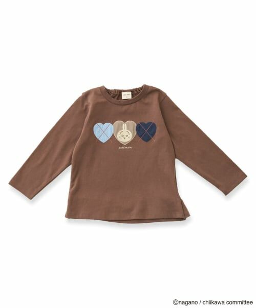 petit main / プティマイン Tシャツ | 【アニメちいかわ】アーガイル長袖Tシャツ（モカ茶）