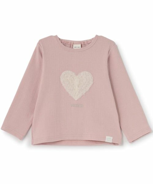 petit main / プティマイン Tシャツ | ハート/アニマルモチーフ長袖Tシャツ(ライト ピンク)