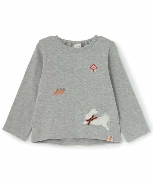 petit main / プティマイン Tシャツ | ハート/アニマルモチーフ長袖Tシャツ(トップ グレー)
