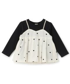 petit main / プティマイン Tシャツ | 【リンク】ハート刺しゅうタックペプラム長袖Tシャツ