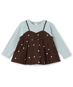 petit main / プティマイン Tシャツ | 【リンク】ハート刺しゅうタックペプラム長袖Tシャツ