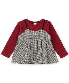 petit main / プティマイン Tシャツ | 【リンク】ハート刺しゅうタックペプラム長袖Tシャツ