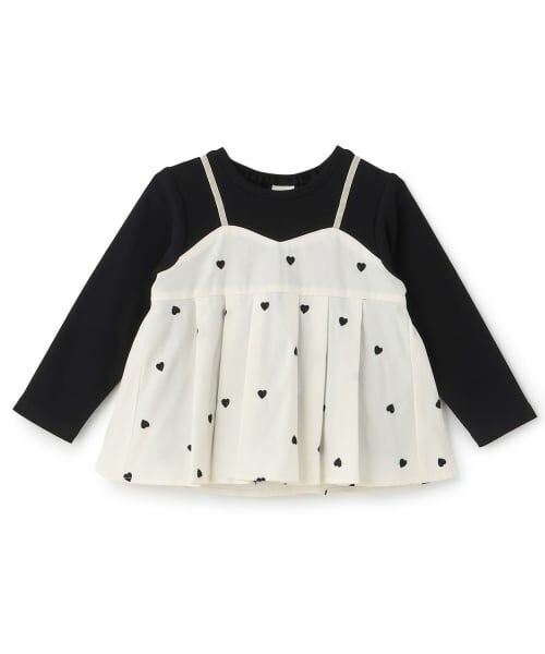petit main / プティマイン Tシャツ | 【リンク】ハート刺しゅうタックペプラム長袖Tシャツ(アイボリー)