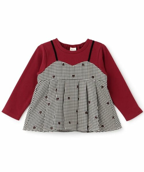petit main / プティマイン Tシャツ | 【リンク】ハート刺しゅうタックペプラム長袖Tシャツ(黒)