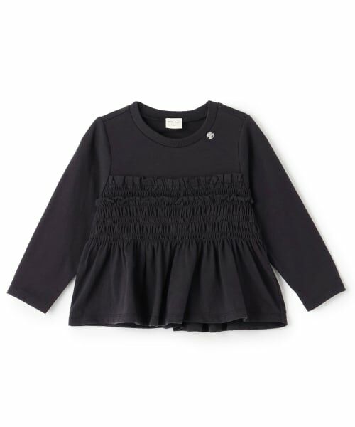 petit main / プティマイン Tシャツ | 【リンク】シャーリングペプラム長袖Tシャツ(チャコール)