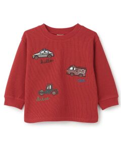 petit main / プティマイン Tシャツ | 【予約商品】車アップリケダブルフェエイス長袖Tシャツ