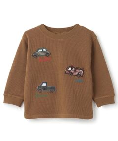 petit main / プティマイン Tシャツ | 【予約商品】車アップリケダブルフェエイス長袖Tシャツ