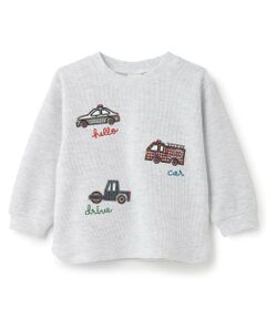 petit main / プティマイン Tシャツ | 【予約商品】車アップリケダブルフェエイス長袖Tシャツ
