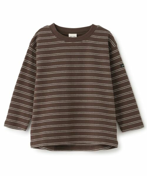 petit main / プティマイン Tシャツ | マルチボーダーテレコ長袖Tシャツ(ココア)