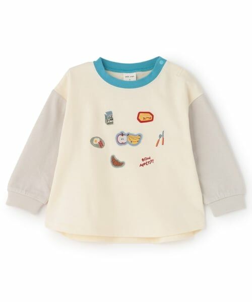 petit main / プティマイン Tシャツ | 【予約商品】アソート刺しゅうワッペン長袖Tシャツ（アイボリー）