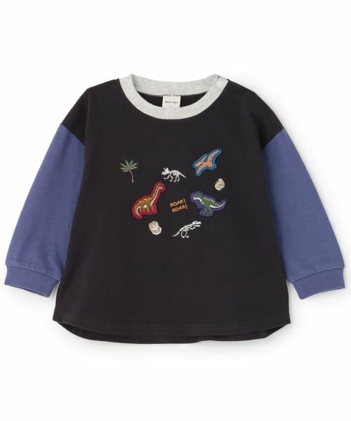 petit main / プティマイン Tシャツ | 【予約商品】アソート刺しゅうワッペン長袖Tシャツ（黒）