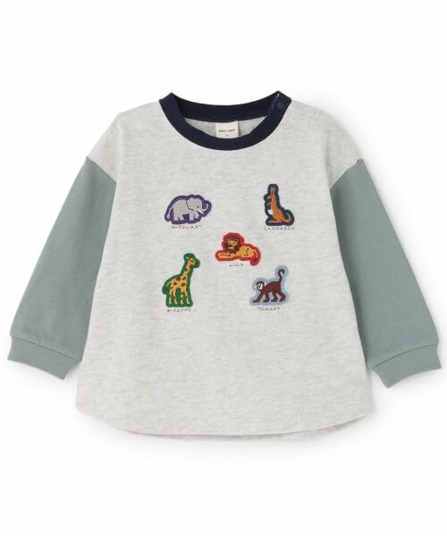 petit main / プティマイン Tシャツ | 【予約商品】アソート刺しゅうワッペン長袖Tシャツ（シロ杢）