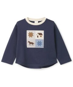 petit main / プティマイン Tシャツ | 【予約商品】パッチワーク長袖Tシャツ