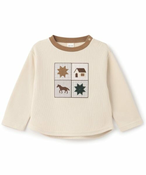 petit main / プティマイン Tシャツ | 【予約商品】パッチワーク長袖Tシャツ(ベージュ)