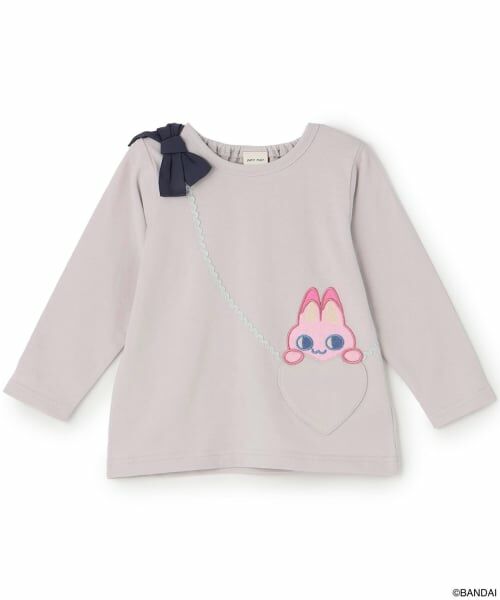 petit main / プティマイン Tシャツ | 【たまごっち】ポシェット風長袖Tシャツ（ライト グレー）