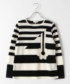 pierre cardin signe (大きいサイズ) / ピエール・カルダン シーニュ (オオキイサイズ) ニット・セーター | ストライプフラワーインターシャPO
