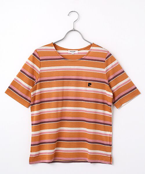 pierre cardin signe / ピエール・カルダン シーニュ カットソー | ボーダー刺繍カットソー（コーラル）