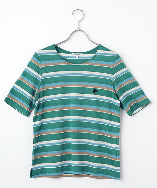 pierre cardin signe / ピエール・カルダン シーニュ カットソー | ボーダー刺繍カットソー（グリーン）