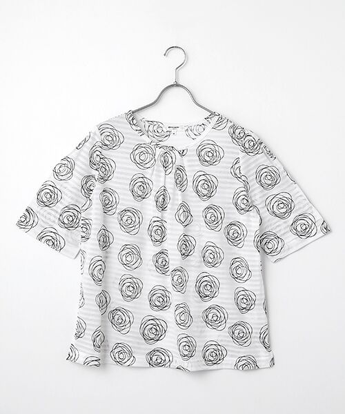 pierre cardin signe / ピエール・カルダン シーニュ カットソー | ボーダー天竺花柄カットソー（オフホワイト）