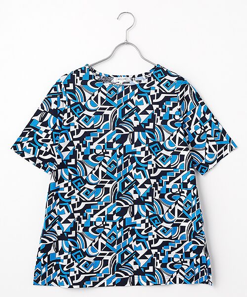 pierre cardin signe / ピエール・カルダン シーニュ カットソー | SZ強撚天竺幾何柄カットソー（ブルー）
