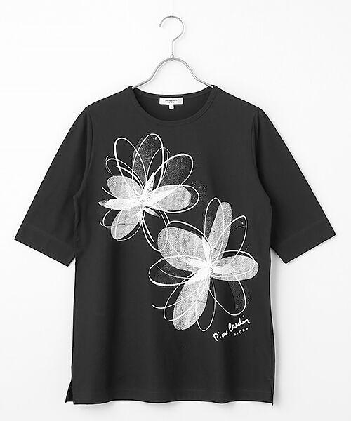 pierre cardin signe / ピエール・カルダン シーニュ カットソー | 強撚天竺花柄カットソー（ブラック）