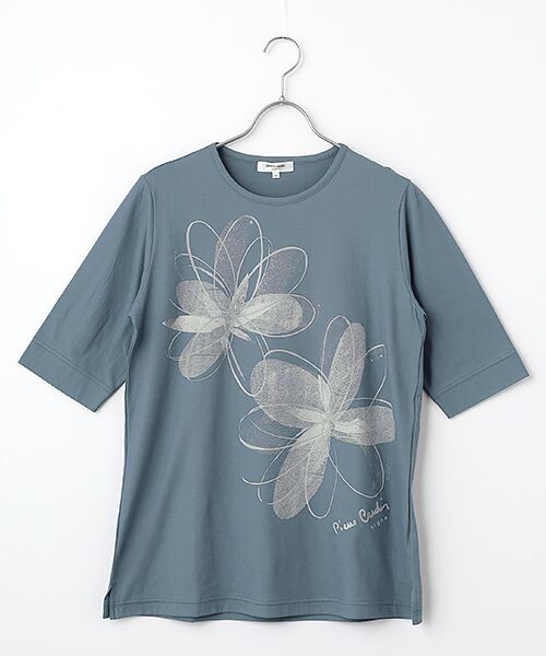 pierre cardin signe / ピエール・カルダン シーニュ カットソー | 強撚天竺花柄カットソー（グレイッシュブルー）