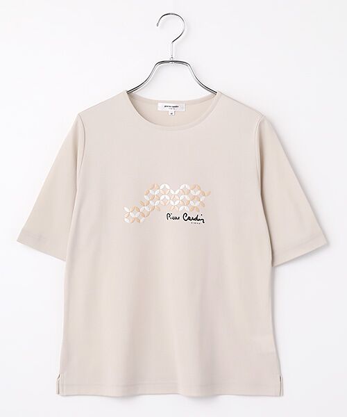 pierre cardin signe / ピエール・カルダン シーニュ Tシャツ | 強撚フライス幾何柄カットソー（ベージュ）
