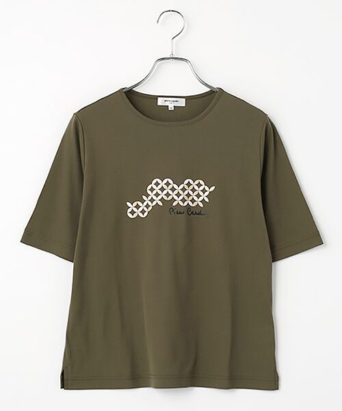 pierre cardin signe / ピエール・カルダン シーニュ Tシャツ | 強撚フライス幾何柄カットソー（カーキ）