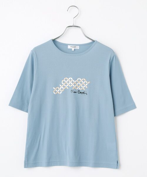pierre cardin signe / ピエール・カルダン シーニュ Tシャツ | 強撚フライス幾何柄カットソー（グレイッシュブルー）