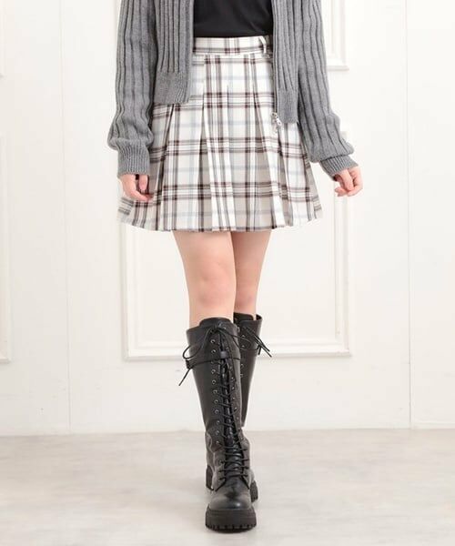 PINK-latte / ピンク ラテ ミニ・ひざ丈スカート | 微起毛プリーツスカート（アイボリー）