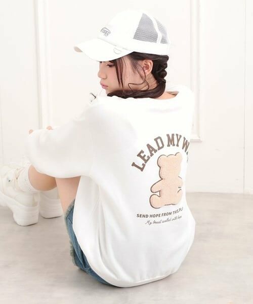 PINK-latte / ピンク ラテ スウェット | ボアくまちゃんアップリケ裏起毛トレーナー（アイボリー）