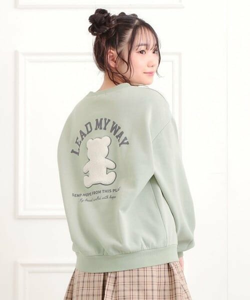 PINK-latte / ピンク ラテ スウェット | ボアくまちゃんアップリケ裏起毛トレーナー（ミント）