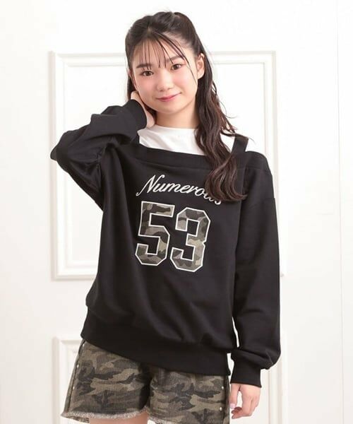 PINK-latte / ピンク ラテ スウェット | ナンバリングレイヤード風プルオーバー（黒）