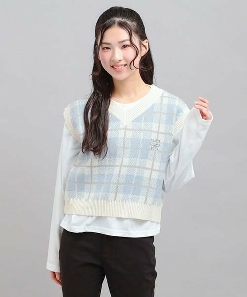 PINK-latte / ピンク ラテ Tシャツ | 【セットアイテム】ニットベスト＋ロンT（サックス）