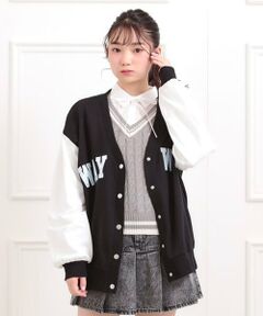 PINK-latte / ピンク ラテ カーディガン・ボレロ | Vネックカレッジアップリケ裏毛カーディガン