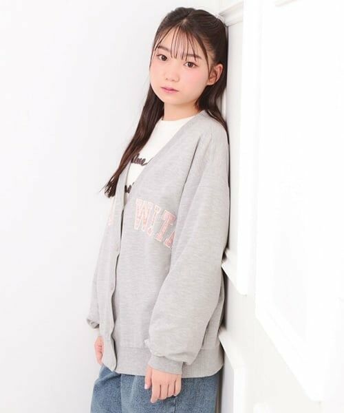 PINK-latte / ピンク ラテ カーディガン・ボレロ | Vネックカレッジアップリケ裏毛カーディガン | 詳細10