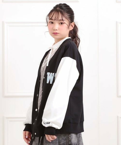 PINK-latte / ピンク ラテ カーディガン・ボレロ | Vネックカレッジアップリケ裏毛カーディガン | 詳細14