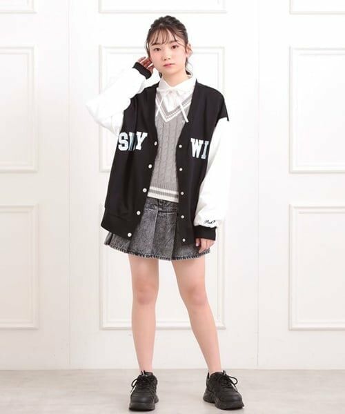 PINK-latte / ピンク ラテ カーディガン・ボレロ | Vネックカレッジアップリケ裏毛カーディガン | 詳細15