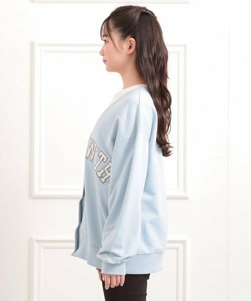 PINK-latte / ピンク ラテ カーディガン・ボレロ | Vネックカレッジアップリケ裏毛カーディガン | 詳細2