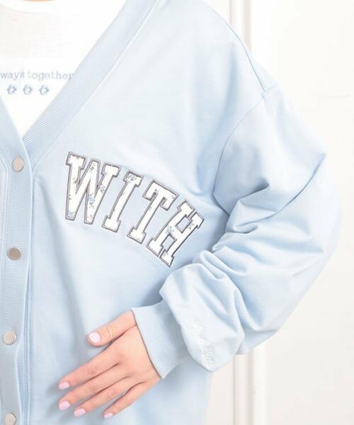 PINK-latte / ピンク ラテ カーディガン・ボレロ | Vネックカレッジアップリケ裏毛カーディガン | 詳細5